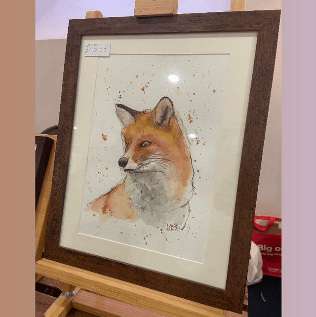 Original ‘Mr Fox’ A4 painting in dark wood effect frame   